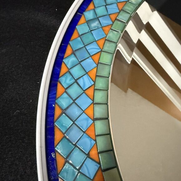 24'' Mosaic Wall Turquiose Mirror Round Decor Colorful Bathroom Living Hallway - Picture 5 of 7